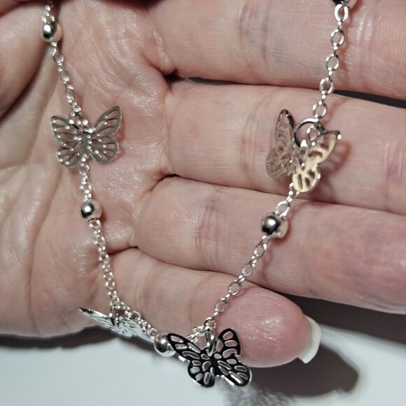 Womens Silver Tone Filigree Butterfly Ankle Bracelet Anklet 8.5 - 11" - Picture 2 of 15